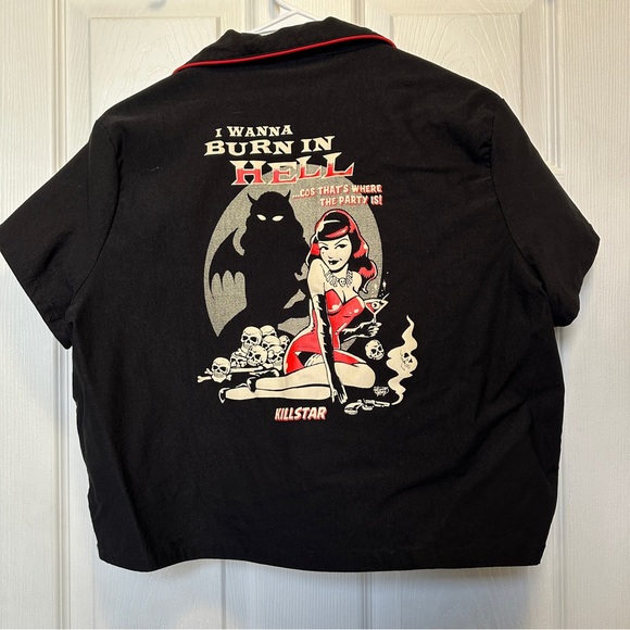 Killstar She Devil Crop Bowling Shirt - Picture 2 of 5